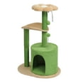 thumbnail image 2 of IVV 31.5" Multi-Level Cat Tree with Condo, Curved Perch & Flower-Shaped Padded Top Bed – Cat Tower with Scratching Posts, Plush Pom-Pom & Dangling Ball for Indoor Cats and Kittens, Green & Beige, 2 of 9