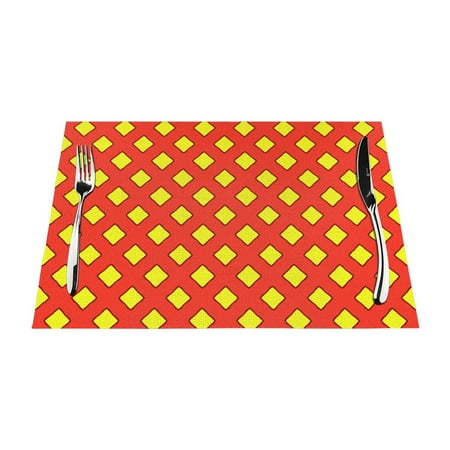 

ZNDUO Placemats 6 PCS Heat Resistant Stain Resistant Woven PVC Insulation Placemats Durable Washable Elegant Table Mats for Dining-Yellow Red Style 18 x12