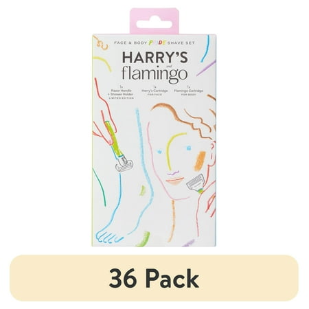 (36 pack) Harry's and Flamingo Pride Face and Body Shaving Razor Set, 4 Piece