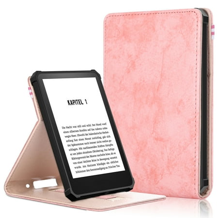 Dteck Slim Case for All-New Kindle (11th Generation - 2022 Release), Shockproof Premium PU Leather Book Folio Protective Cover with Auto Sleep/Wake, Pink