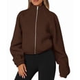 thumbnail image 2 of Womens Winter Fleece Jackets Long Sleeve Zip Up Cropped Warm Coats Fall Fashion Workout Outerwear Clothes Brown M, 2 of 8