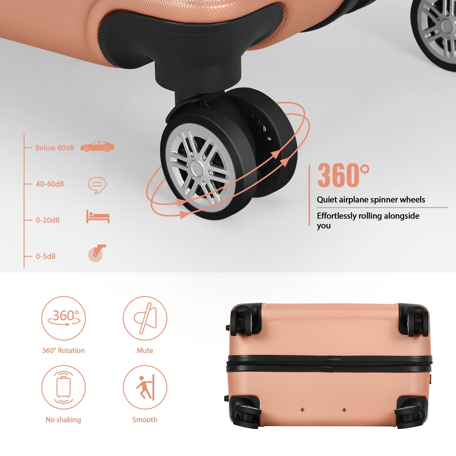 Horizontal Stripe Luggage ABS 3-Piece Set (20"+24"+28") Rose Gold