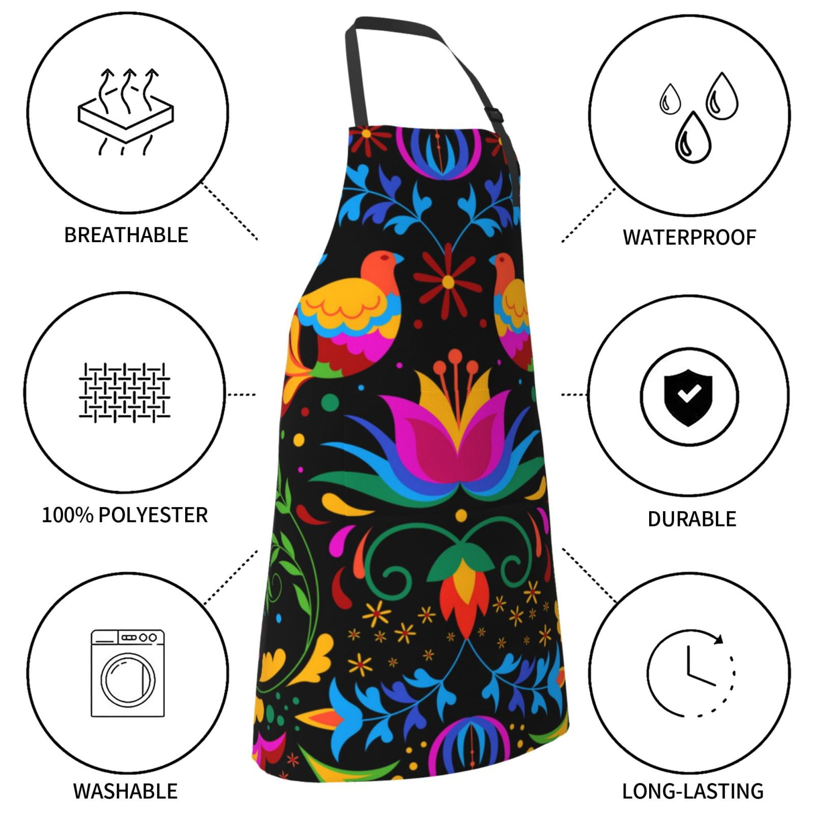 Rateoe Mexican Flower Traditional1 Aprons with Pocket,Men Womens Aprons Waterproof Adjustable Cooking Aprons for Kitchen Gardening and Salon