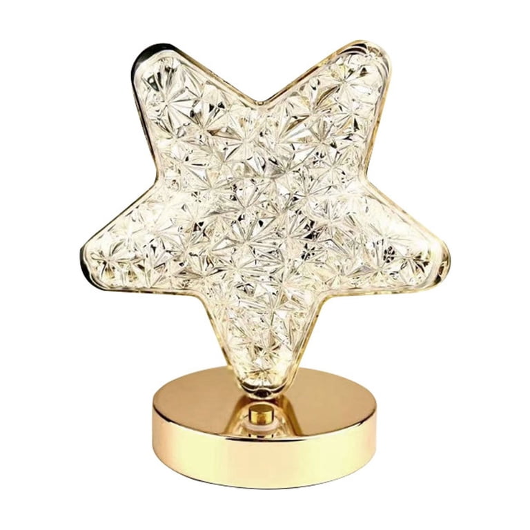 Herrnalise Gold Globe Star Moon Diamond Table Lamp,3 Ways Dimmable
