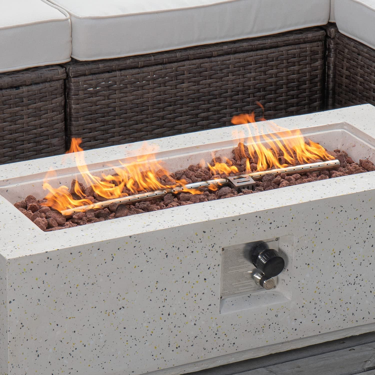 VENTOPYR 42" Rectangle Propane Fire Pit Table Set with 50,000 BTU with Waterproof Cover