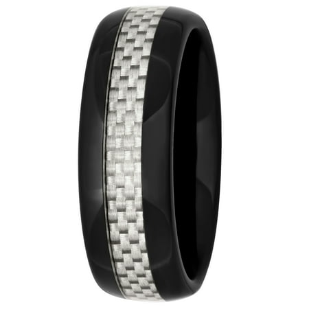 Men's Ring in Black and White Ceramic with Carbon Fiber