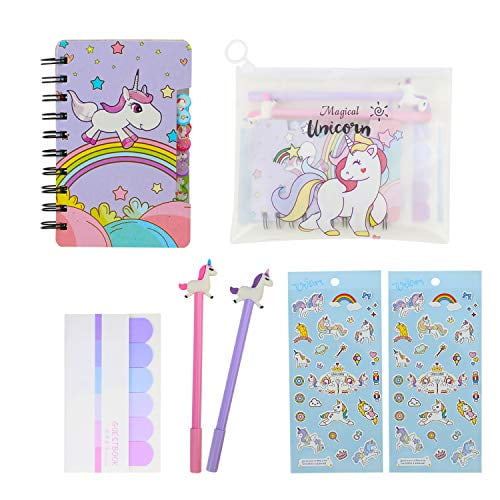 30 Pcs Stationery Gift Set for Girls and Women,Unicorn Large Pencil Case Gel Ballpoint Pens and Mini Sticky Notes School Stationary Office Supplies