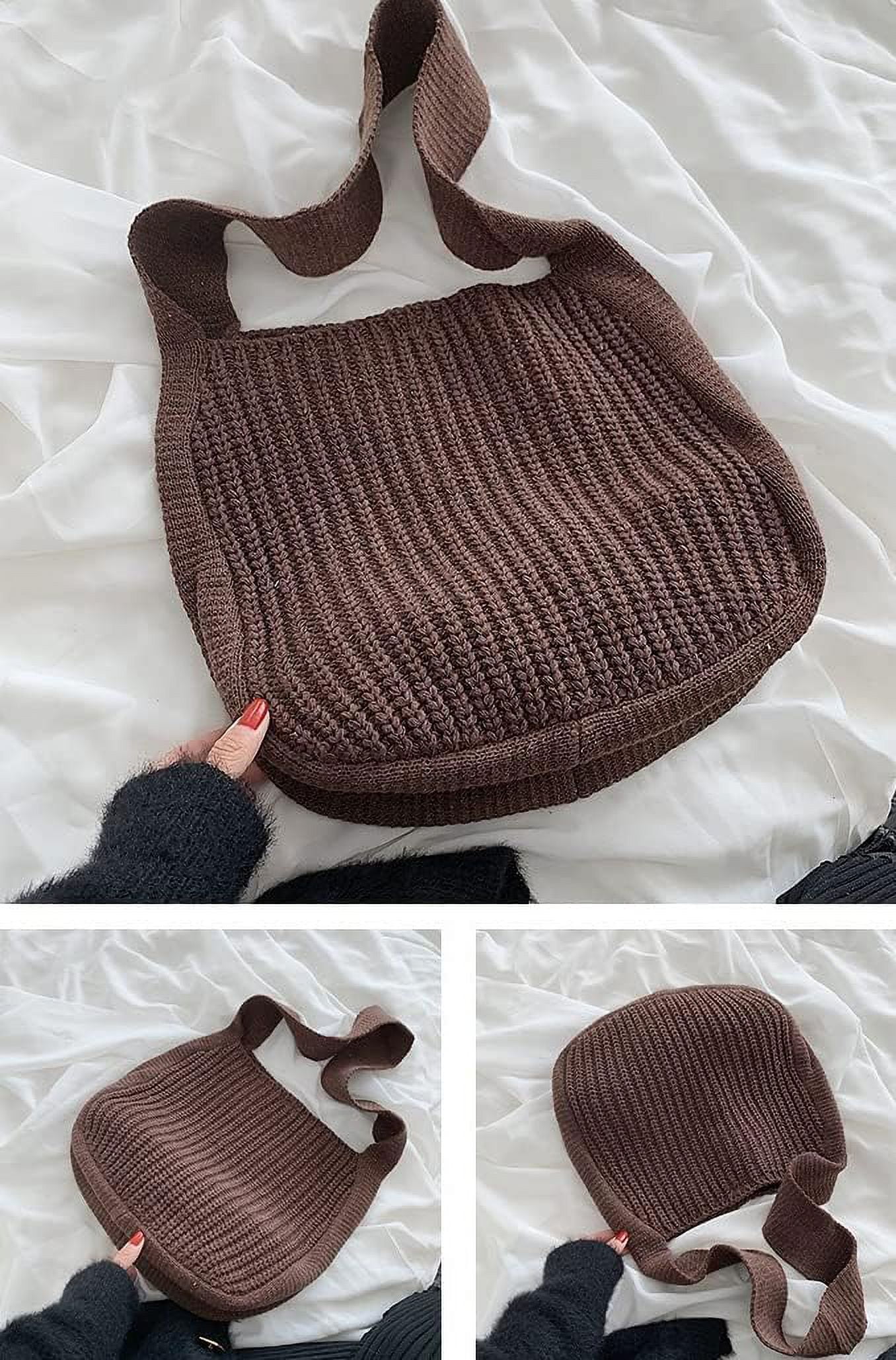 Kukuzhu Large Crochet Tote Bag for Women Casual Hobo Bag Shoulder Bag Retro Knitted Purses Handbag Beach Travel Tote Bag