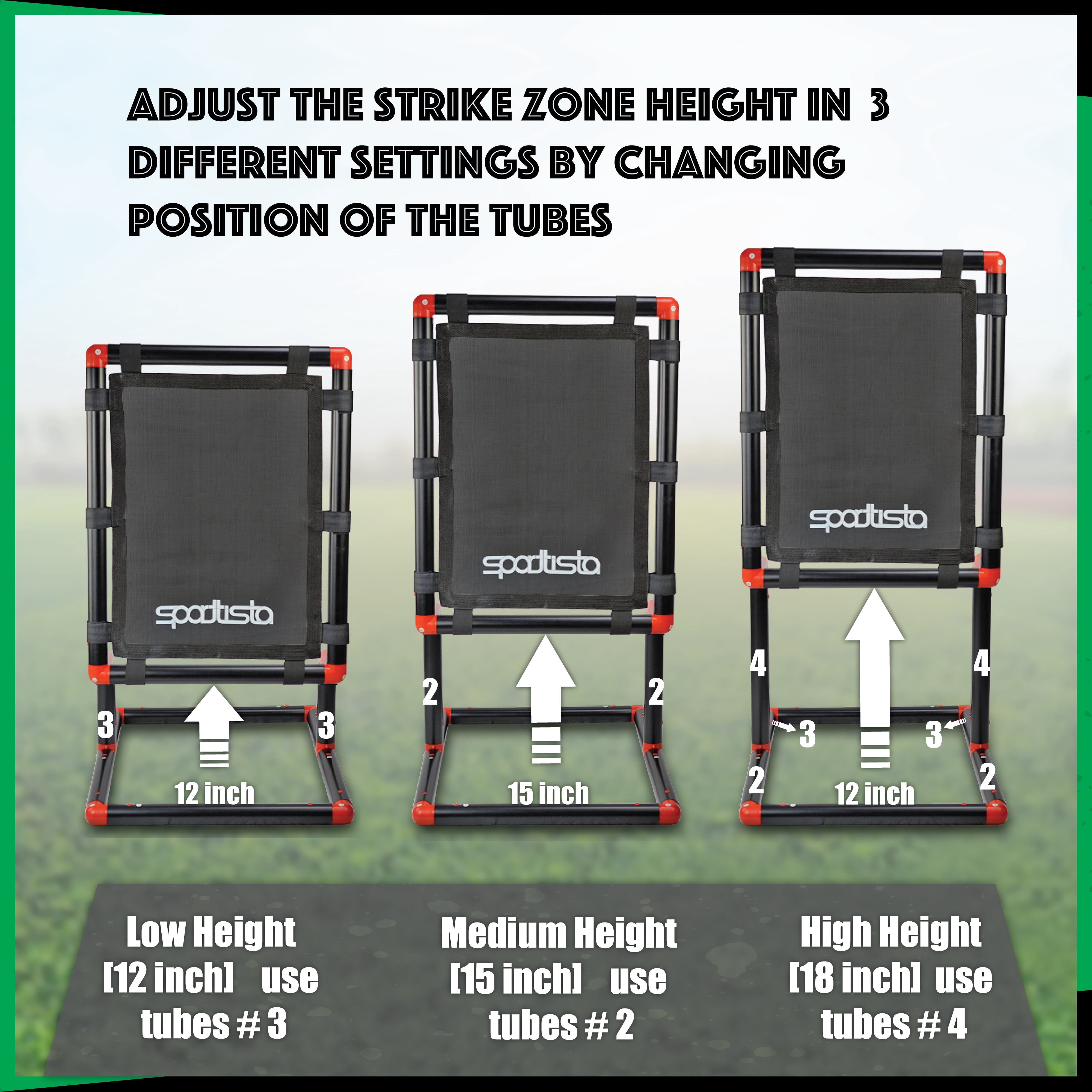 SPORTTISTA Baseball Strike Zone Target, Compatible with Wiffle Ball and Blitzball, Stable and Lock-in Connections with Strong Fabric Target (Small 26" x 20")
