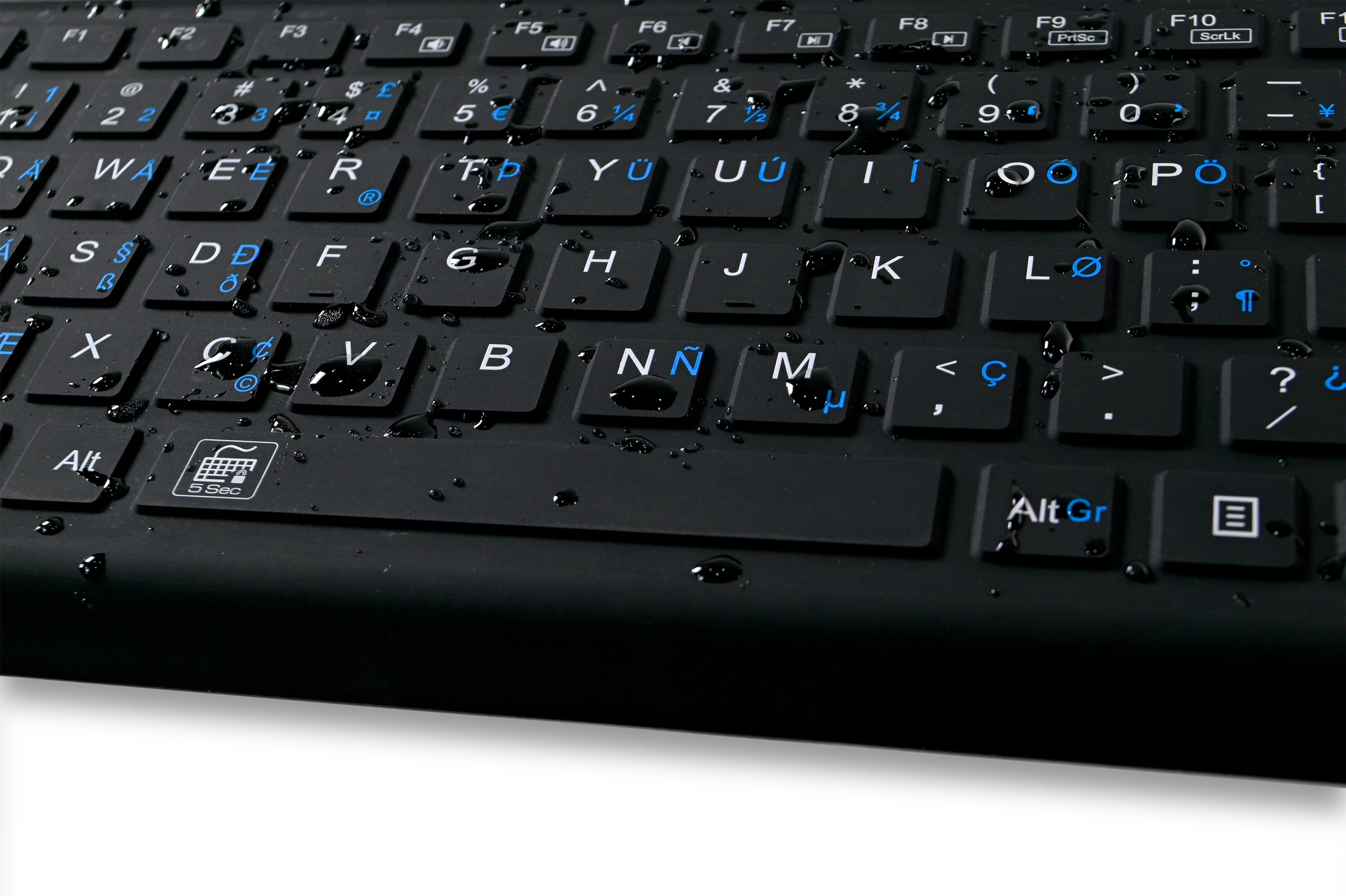 WetKeys 'Blue Connect' Professional-grade Rigid Silicone Waterproof Wireless Bluetooth®; Keyboard with ON/OFF Switch (BT) (Black) | KBWKRBT99Si-BK