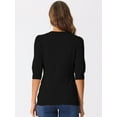 thumbnail image 3 of DARING DIVA Women's V Neck Short Puff Sleeves Knit Sweater Tops XS Black, 3 of 6