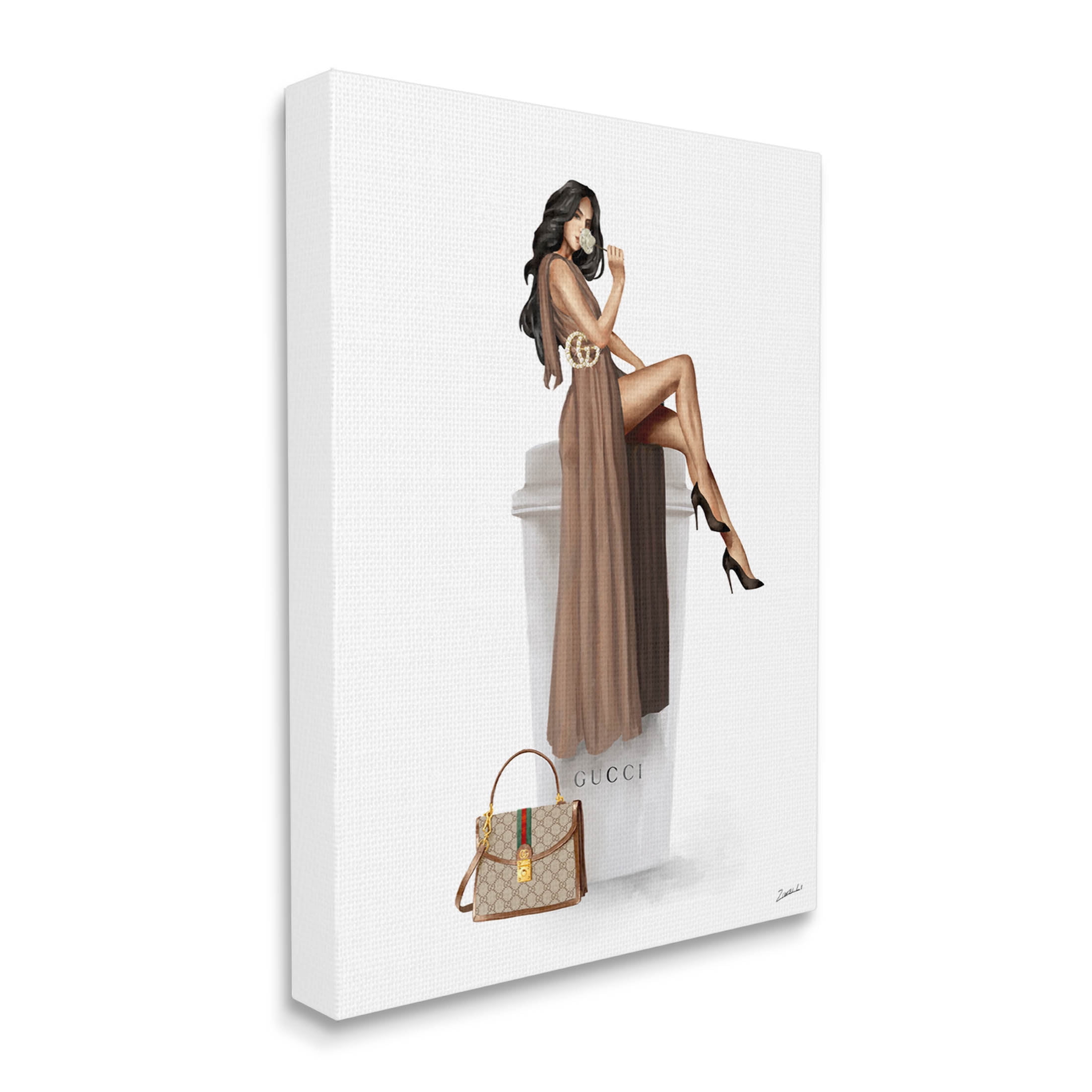 Stupell Industries Glam Brand Fashion Girl Coffee Cup Graphic Art Gallery Wrapped Canvas Print Wall Art, Design by Ziwei Li
