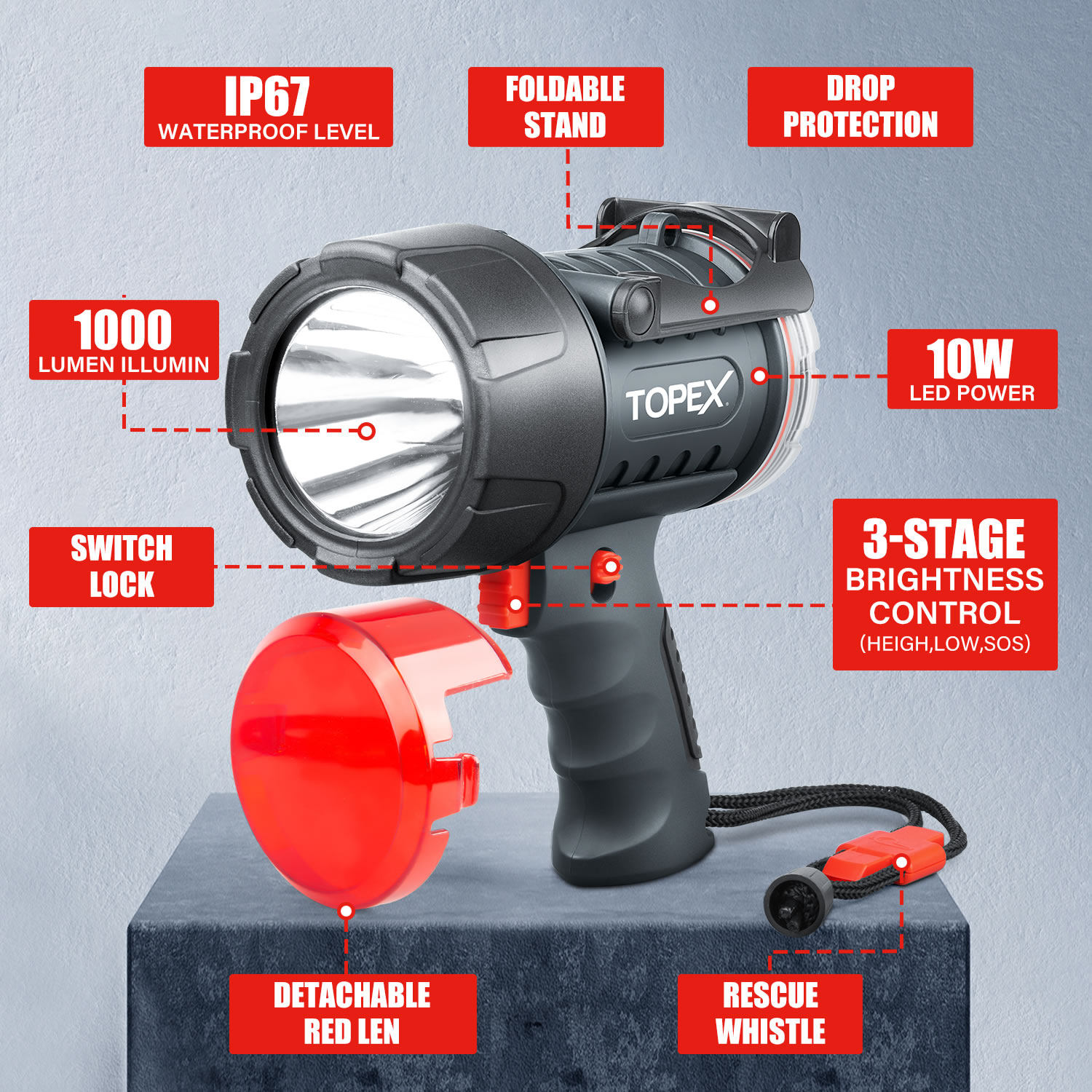 Projecteur LED Rechargeable étanche - 5 Modes - Autonomie 8h - Pliable Et Orientable - Pour Camping, Chantier, Atelier - 9