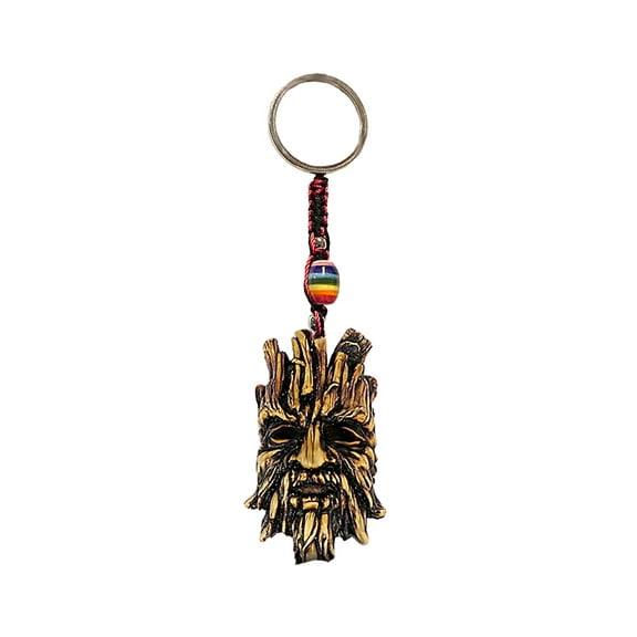 Tree Man Enchanted Forest 3D Figurine Keychain Multicolored Macramé Metal Ring - Handmade Gifts Boho Car Keys Bag Accessories