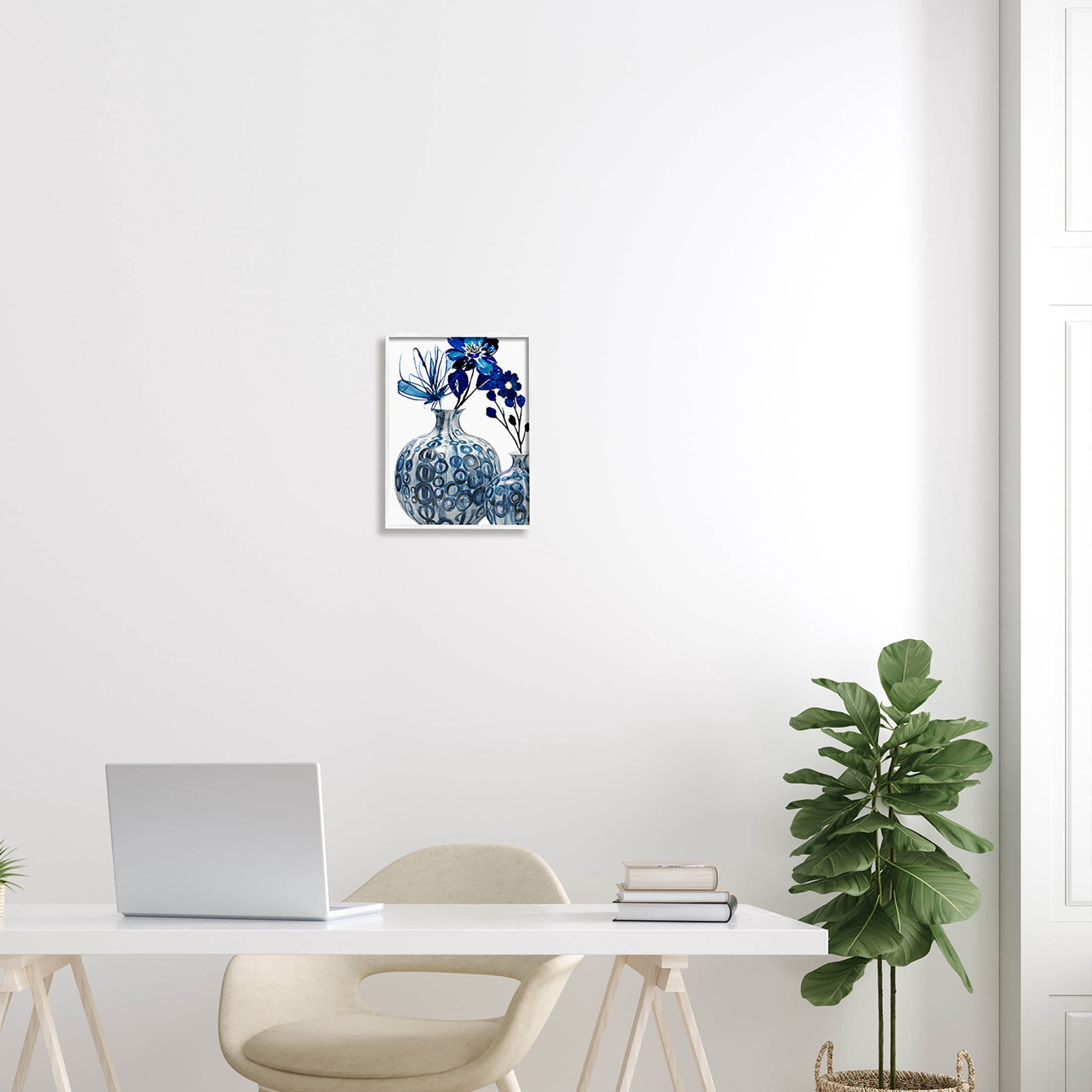 Modern Blue Flower Arrangement Botanical & Floral Graphic Art White Framed Art Print Wall Art