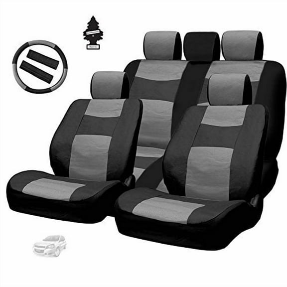 Yupbizauto - UV018 Premium Grade Black and Grey Synthetic Leather Car Truck SUV Seat Covers Set Quality Seat Protection - Universal Size - Airbag Compatible - Support 60 40 Split Seats