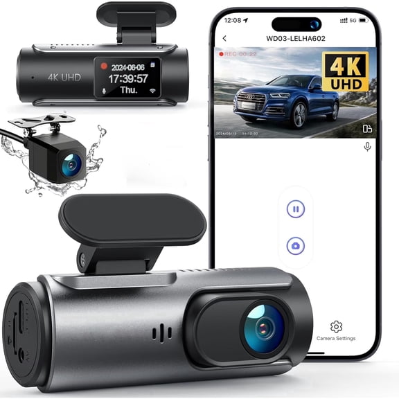 4K Dash Cam Front and Rear with WiFi & 32GB Card, 2.5K 1080P Dual Recording, 170° Wide Angle, Night Vision, G-Sensor, Parking Mode Car Camera
