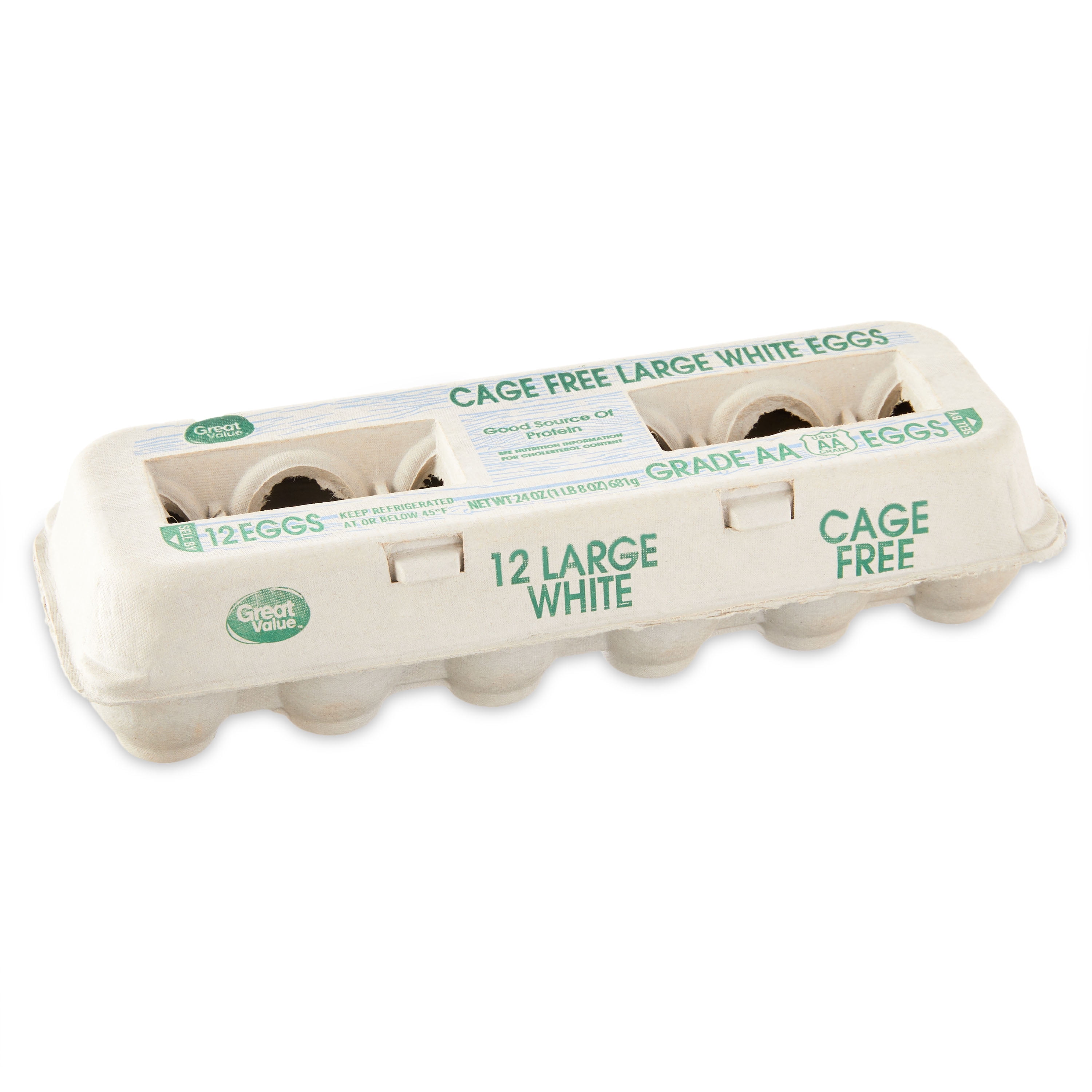 Great Value Cage Free Large AA White Eggs, 12 Count