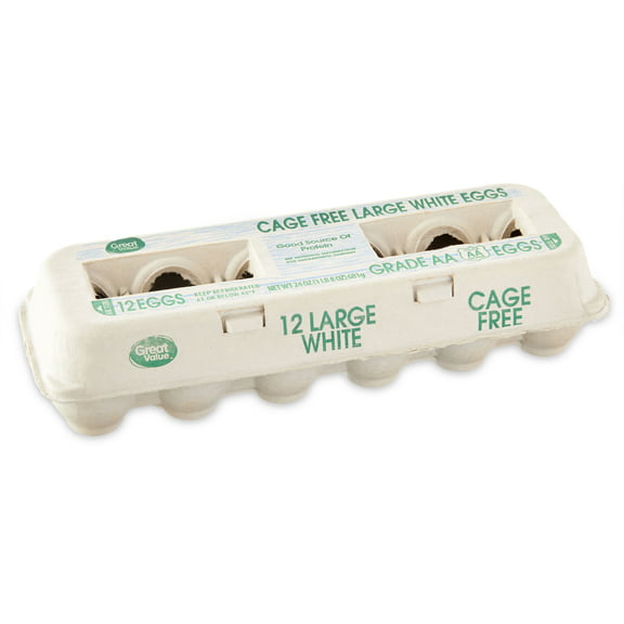 Great Value Cage Free Large White Eggs, 12 Count