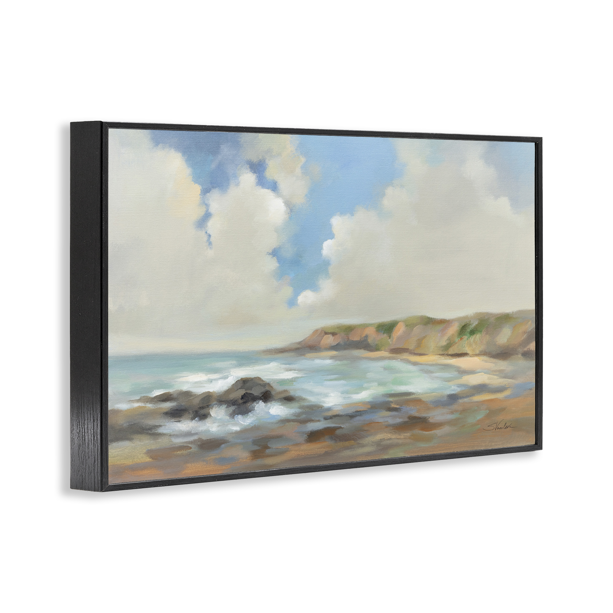 Stupell Industries California Coast Cliffs Landscape Painting Black Framed Art Print Wall Art, 18 x 12