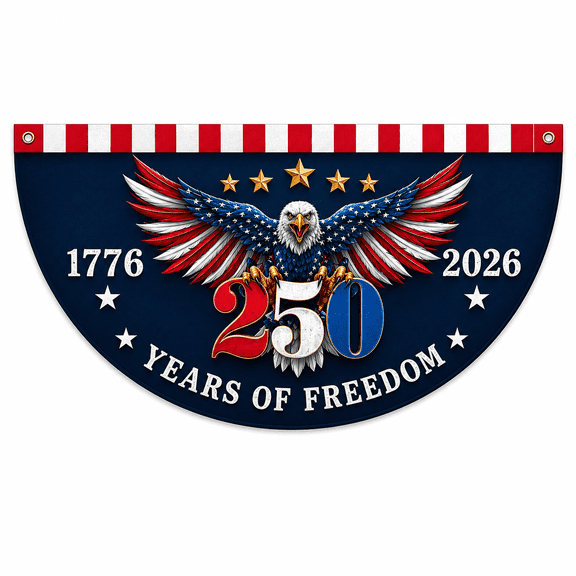 250th Anniversary USA Half Circle Fan Flag 18"x35.5", 4th of July Independence Day Patriotic Decoration, Red White Blue 1776–2026 America 250th Anniversary Hanging Decor for Porch, Fence & Railing