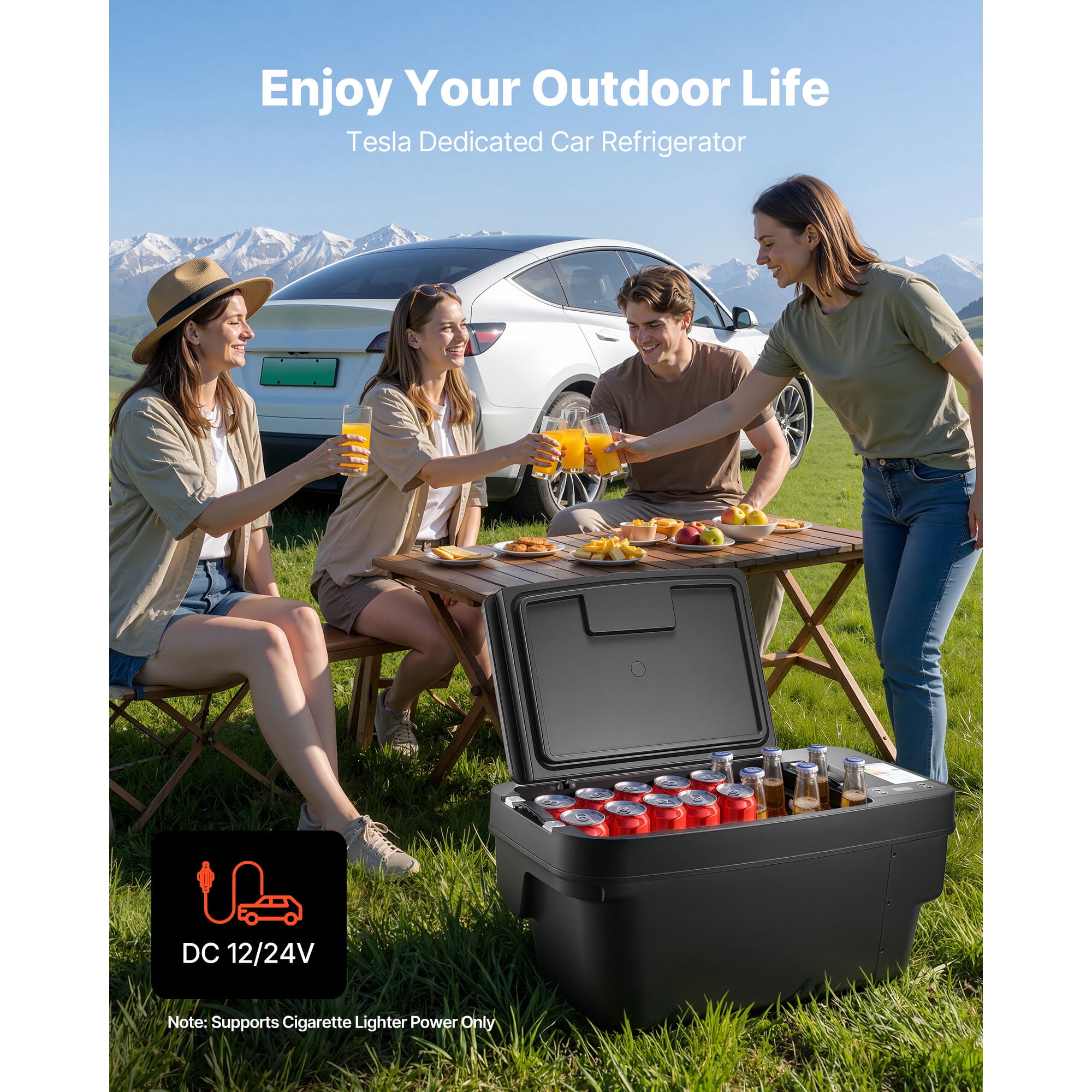 KFFKFF 12 Volt Portable Refrigerator, 37 QT/35L Car Cooler for Tesla Model Y, Electric Freezer with APP Control, 12V/24V DC, Temperature Range -8℉ to 50℉
