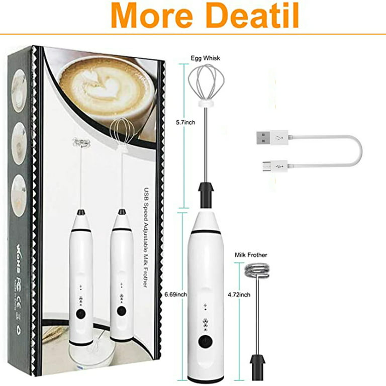 Electric Milk Frother Handheld, Maestri House USB Type-C Rechargeable Milk  Foam Maker with 2Pcs Whisks & 1Pcs Stand, IPX7 Waterproof, Black