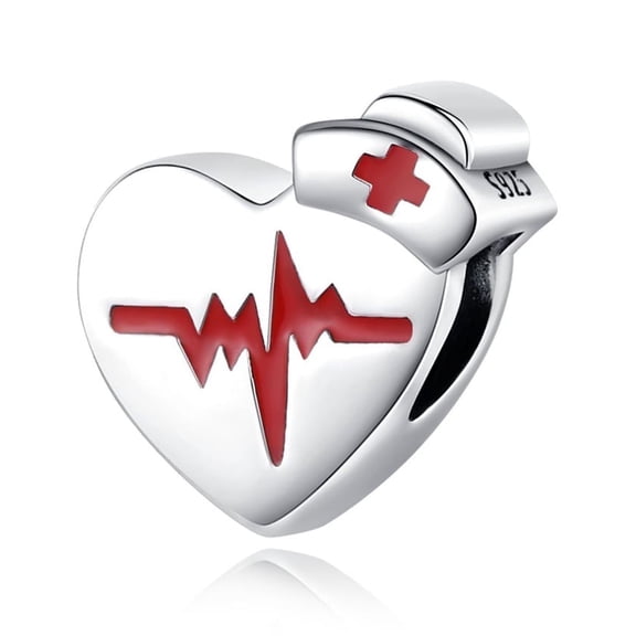 ROSIANNA 925 sterling silver Nurse's Day Heartbeat Bead Women Bracelet Charms