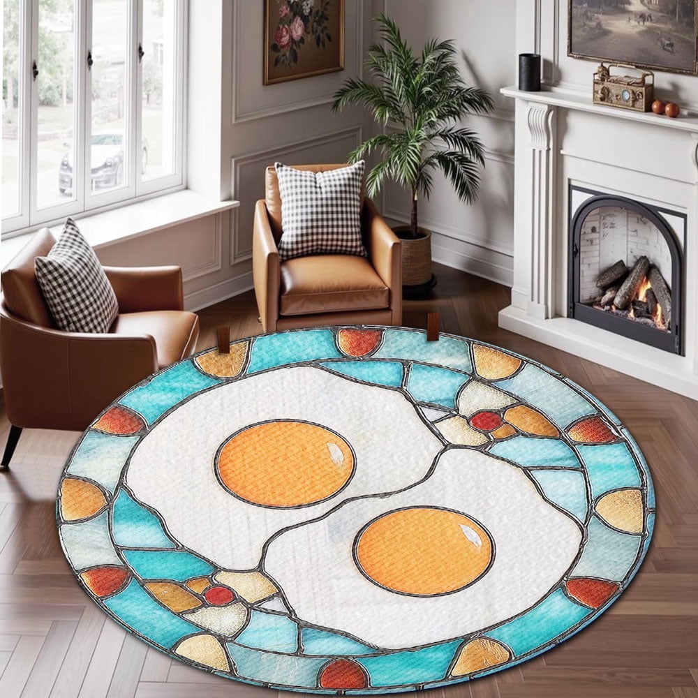 Round Rug, Fried Egg Soft Washable Carpet, Non-Slip Floor Mat for Living Room Bedroom Home Decor 24 Inch