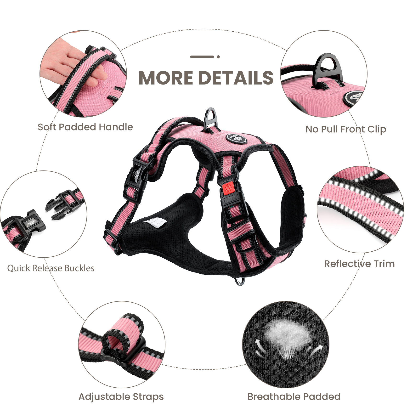 Furryfection No-Pull Dog Harness and Leash Set, Pink photo 2