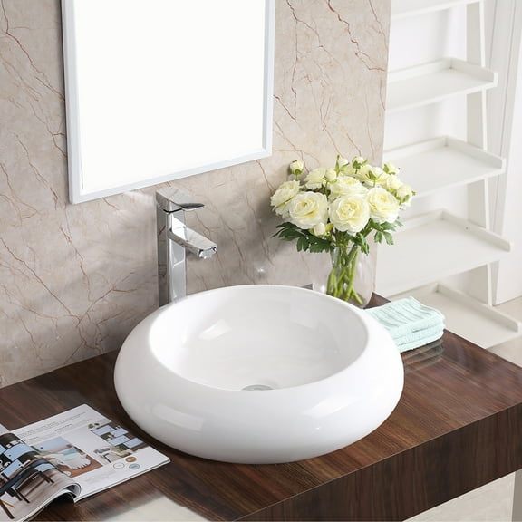 Karran Usa Vc-426 Valera 19-1/2" Circular Vitreous China Vessel Bathroom Sink - White