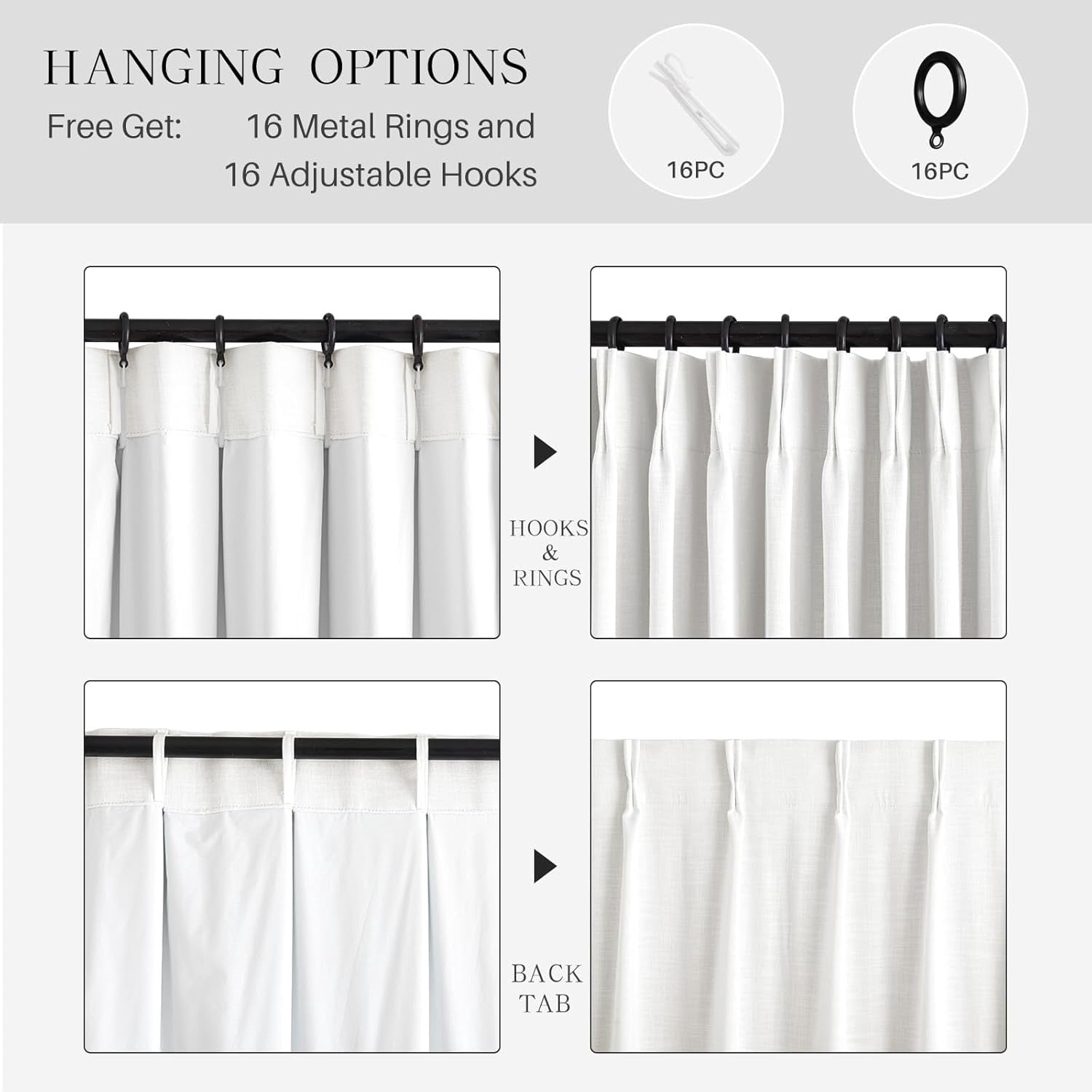 Galenzoov 40×84 inch Pinch Pleated Linen Curtains - 100% Black Out, Thermal Insulated Living Room Bedroom Curtain Double Layer Room Darkening Drapes with Hooks, 2 Panels, Ivory