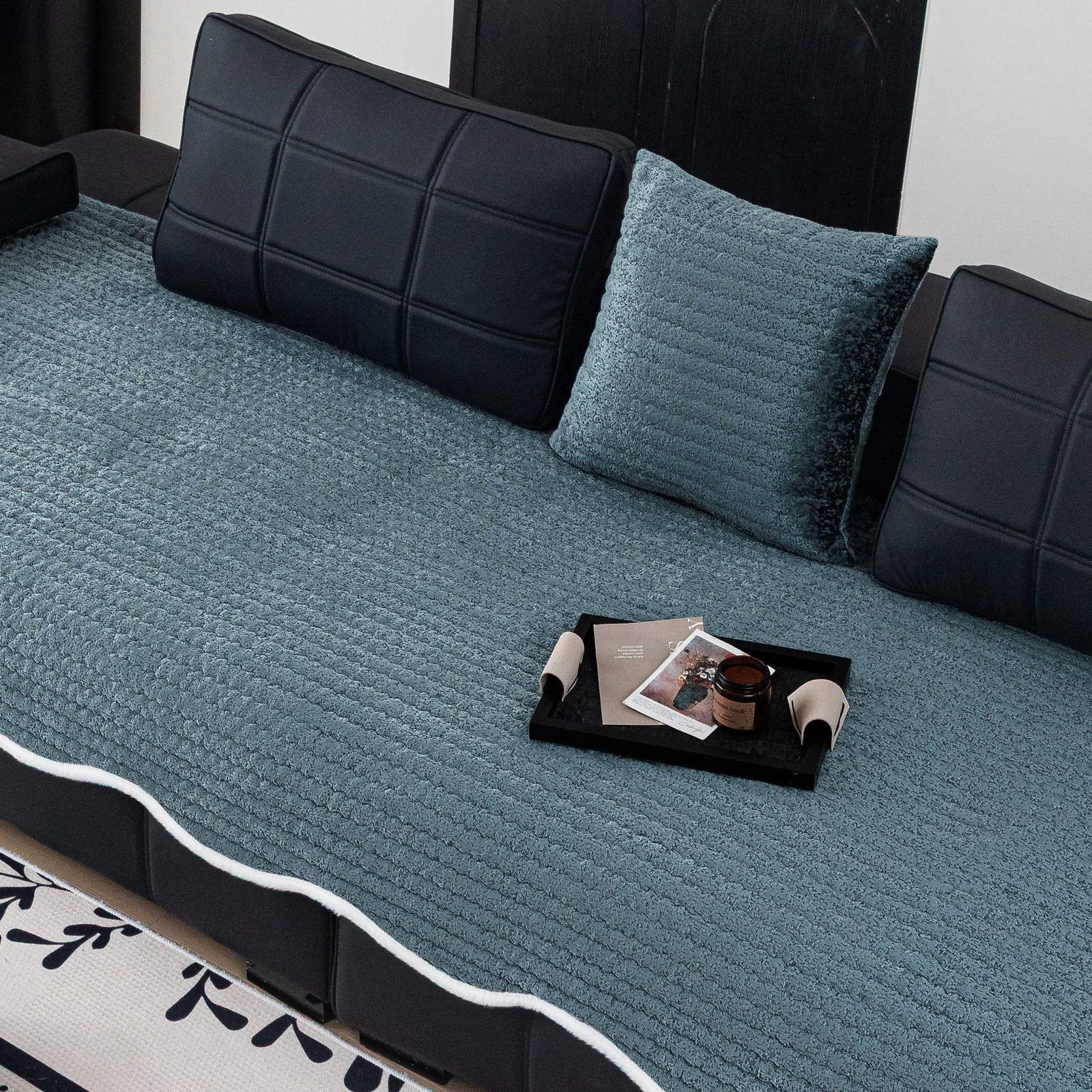 TOPCHANCES Soft Velvet Couch Covers, Fluffy Couch Slipcover for Dogs Cats, Non-Slip Sofa Protective Cover, Cozy Pets Bed Mat Furniture Protector (Dark Blue, 35.4x63 in)