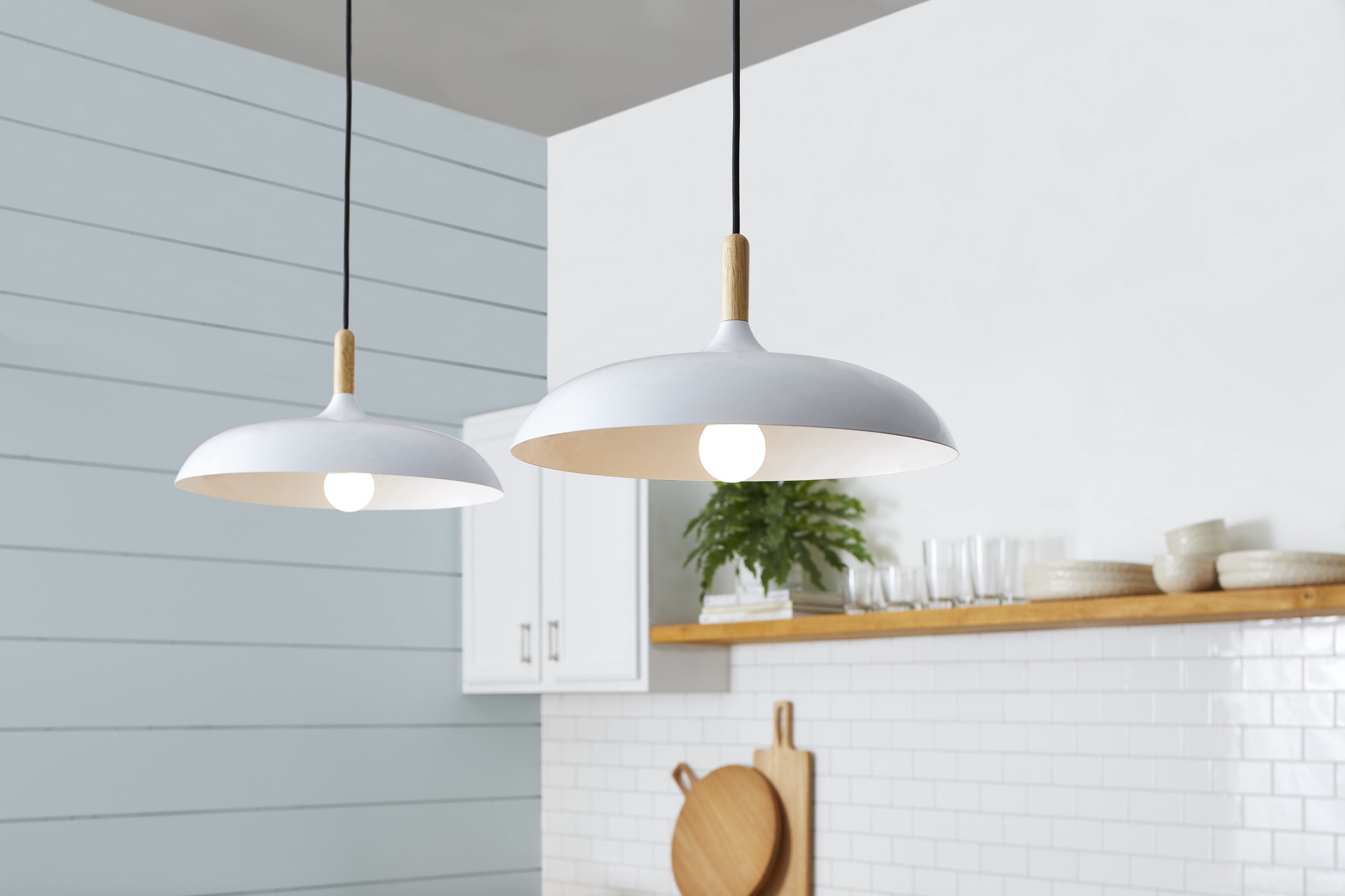 (2 pack) Better Homes & Gardens 55" Industrial White Pendant Ceiling Light, All Metal Fixture Adjustable Cord