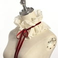 thumbnail image 3 of YEKEYI Vintage Chiffon Beige Ruffled Detachable Collar Red Ribbon Lace Up Costume Neck Collar Unisex, 3 of 7