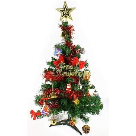 Wideskall® 2 Feet Tabletop Artificial Mini Green Christmas Pine Tree with 30 Multi-Color LED Lights &
