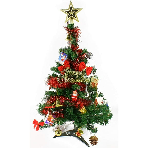 Wideskall 2 Feet Tabletop Artificial Mini Green Christmas Pine Tree with 30 Multi-Color LED Lights & Ornaments
