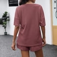 thumbnail image 4 of Lumtrix Two Piece Sets for Women Dressy Casual Ribbed Knit Short Sleeve Top Matching Shorts Lounge Set 2026 Summer Outfits Wine 2XL, 4 of 4