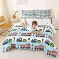 thumbnail image 3 of Castle Fairy Playful Railroad Train Full Size Comforter Sets 3 Pieces for Toddlers, Cute Carriage Print Bedding Sets for Bedroom, Light Blue, 3 of 6