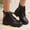 Black, variant on Women's Combat Ankle Boots Autumn Winter Solid Color Round Toe Front Lace-Up Platform Chunky Heel Martens with Side Zipper Black A 40