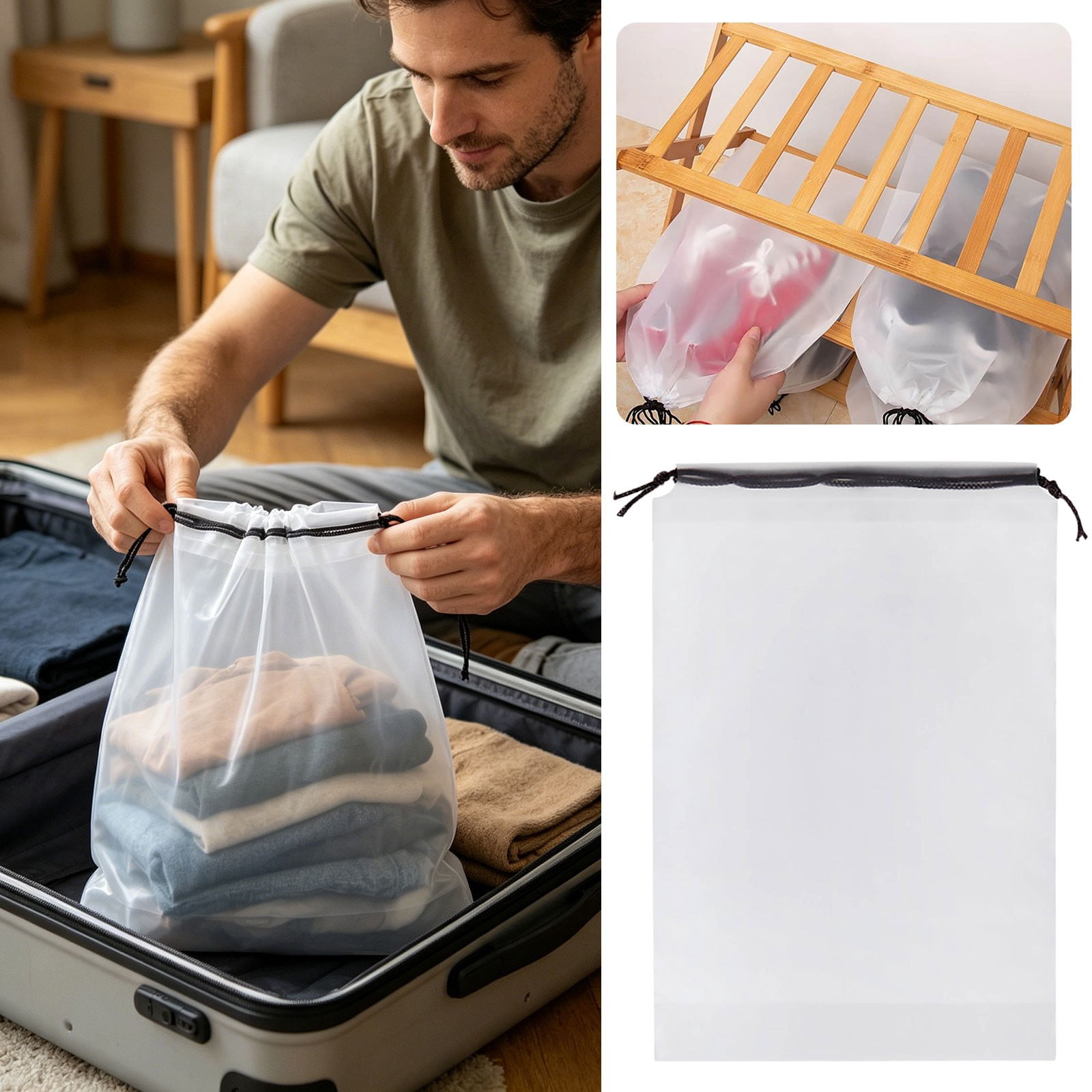 1-20PC Clear Clothing Shoe Bags Drawstring Travel Shoe Bags for Packing Dustproof Portable Shoe Storage for Men and Women 11.8x15.7 Inch