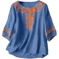 thumbnail image 4 of CONZONE Women's Tshirts 3/4 Sleeve T Shirts for Women Casual Crew Neck Embroidery Lightweight Tees Soft Cozy Tops, 4 of 4