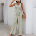 thumbnail image 5 of ClodeEU Women's Striped V Neck Sleeveless Wide Leg Jumpsuit, Tie Waist Romper with Pockets for Summer Army Green,Women's Plus M, 5 of 8