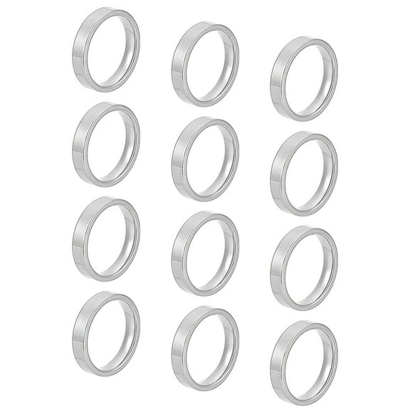 1set 12pcs Stainless Steel Plain Band Rings Stainless Steel color Size 7(17.3mm)