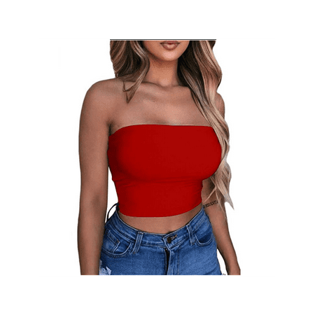 

Women Off Shoulder Elastic Tube Tops Bra Blouse Strapless Bandeau Crop Top Shirt