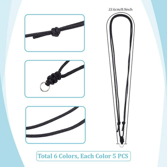 30pcs 6 Colors Rope Necklaces Adjustable Necklaces with Metal Loop Knotted Cord Necklace Semi Necklace Cord Rope Choker for Hanging Pendants Women Men Necklace Jewelry 13.7~26 inch