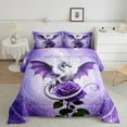 thumbnail image 2 of Erosebridal Cartoon Dragon Comforter Sets King Size,Purple Botanical Floral Rose Comforters & Duvets,Gothic Flower Bedding King Comforter Set,Microfiber Bedroom Decor Reversible，3-Piece, 2 of 8