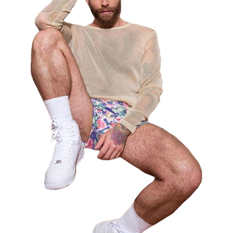 Men's Long Sleeve Round Neck See-through Breathable Top Shirts