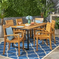 Alderson Outdoor 6-Seater Rectangular Acacia Wood Dining Set, Teak and Black