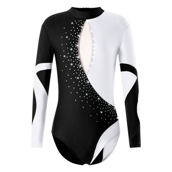 Yeahdor Kids Girls Open Back Shiny Diamonds Adorned Dance Leotard Gymnastics Skating Jumpsuit